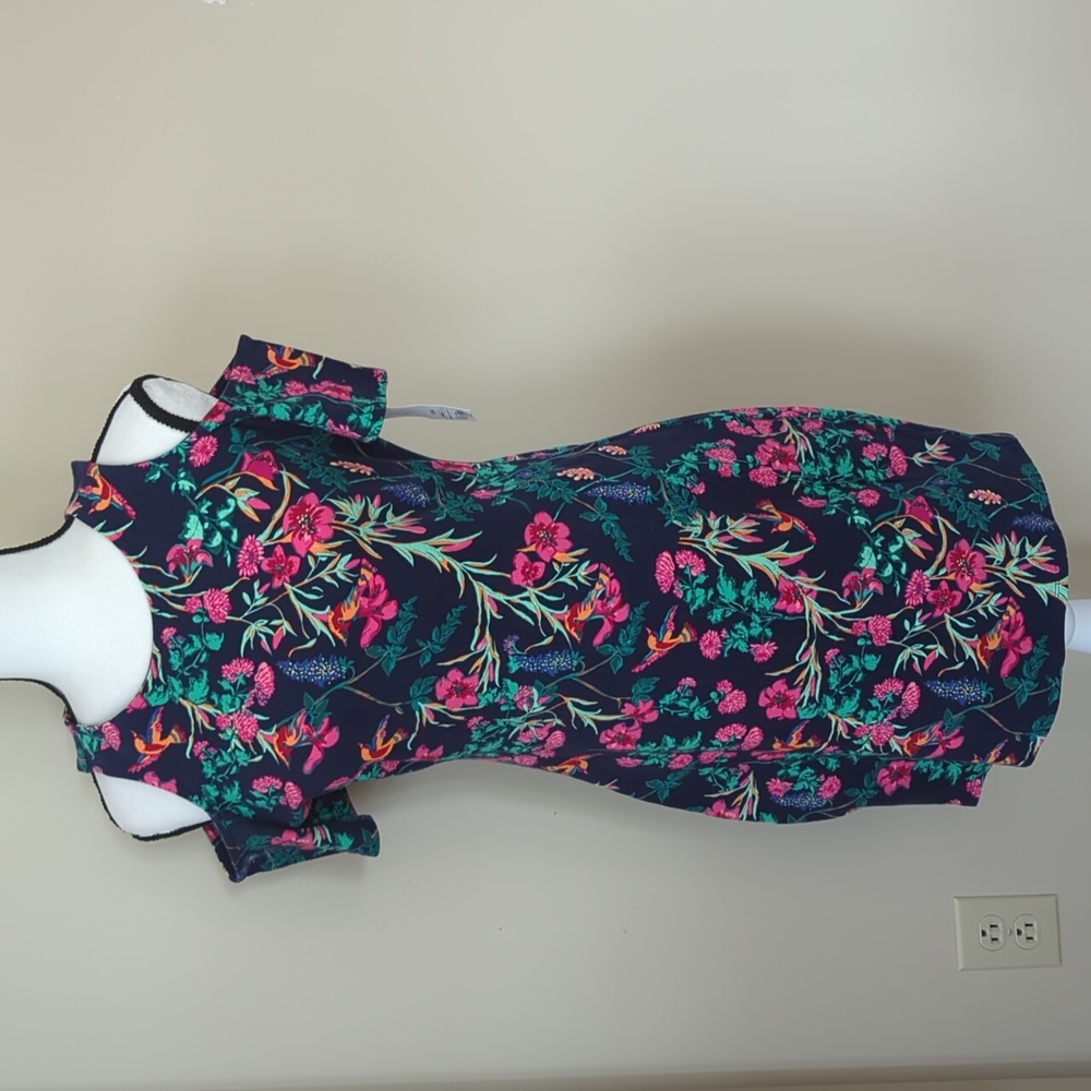 NWT Decree Floral Cold Shoulder Mini Summer Dress LARGE Navy Blue Pink Pattern